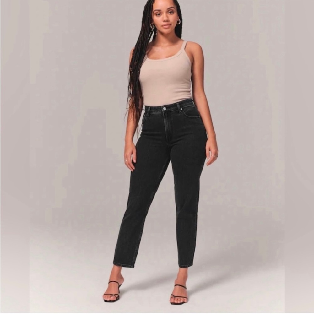 Abercrombie & Fitch Curve Love Jeans The Mom High Rise Black Stretch Skinny